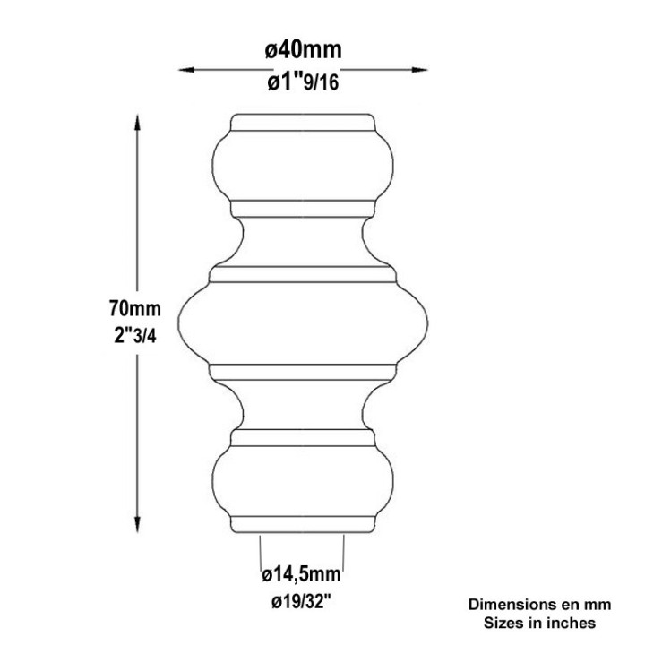 Garnitures haute 67mm en acier à souder pour les balustres ø14mm