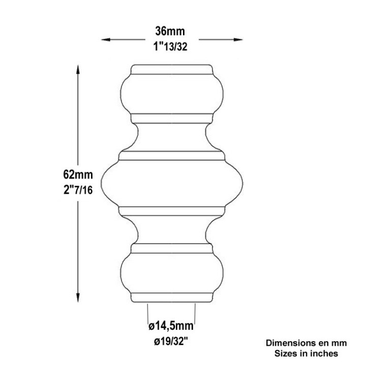 Garnitures haute 62mm en acier à souder pour les balustres ø14mm