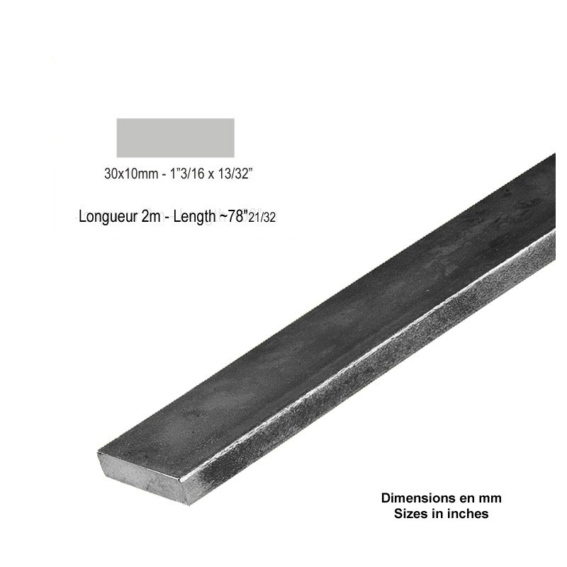 Barres de profilés lisses plates 30x10mm à 70x6mm 2m ou 3m