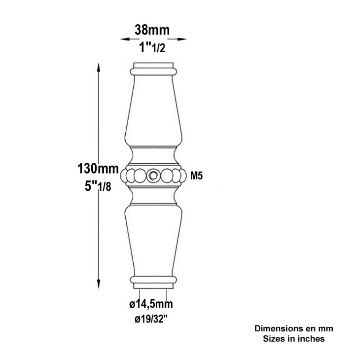 Garnitures haute en fonte de barreau ø16mm vis de blocage M5
