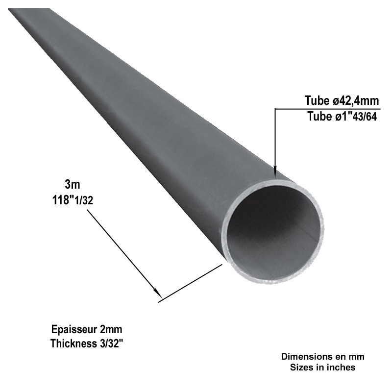 Profilé tube rond acier lisse Ø42,4mm épaisseur 2mm longueur 3m