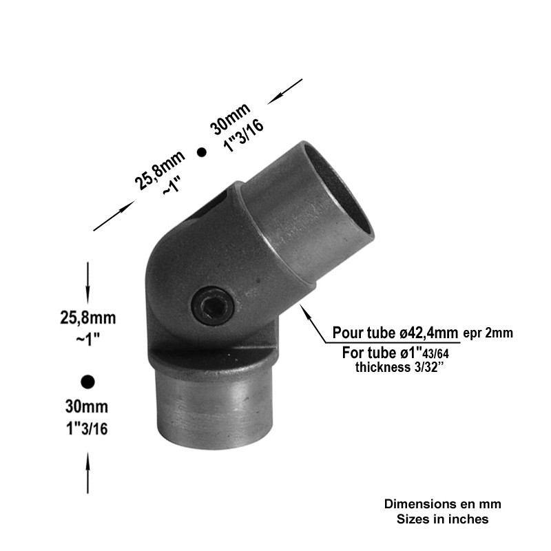 connecteurs d'angle pour tubes acier Ø42,4mm épr 2mm ou 2,5mm