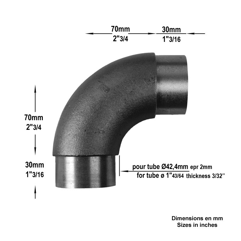 coudes en acier pour tubes acier Ø42,4mm épaisseur 2mm ou 2,5mm