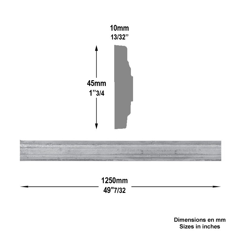 moulure d'applique en aluminium avec son décor d'angle 45x10mm