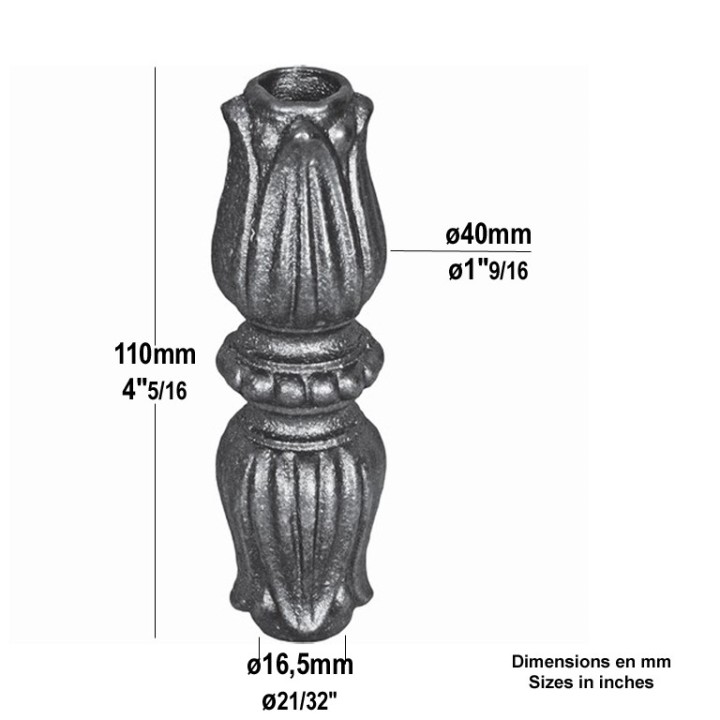 Garnitures moyennes en fonte nervurée vis M5 pour barreau ø16mm