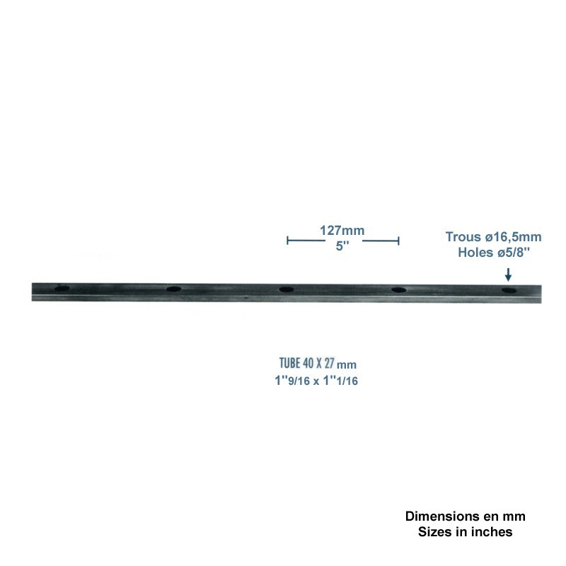lisse basse de portail ou clôture 40x27mm percée de 14 x Ø16,5mm