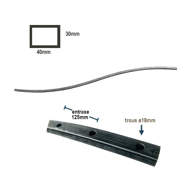 cintre demi chapeau de gendarme en tube 40x30 percé trous Ø18mm