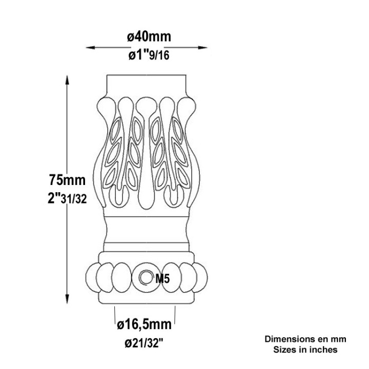 Garniture  courte  nervurée  en fonte avec vis de blocage M5 ø16mm