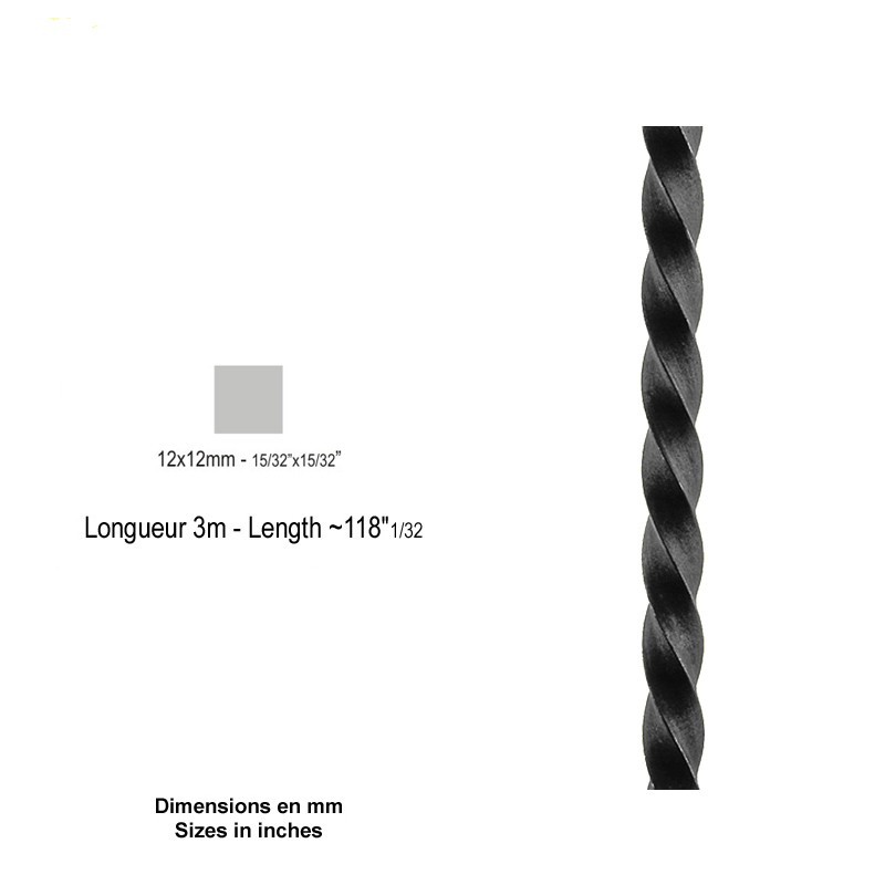 Barres acier lisses torsadées 12x12 à 25x25mm longueur 3m