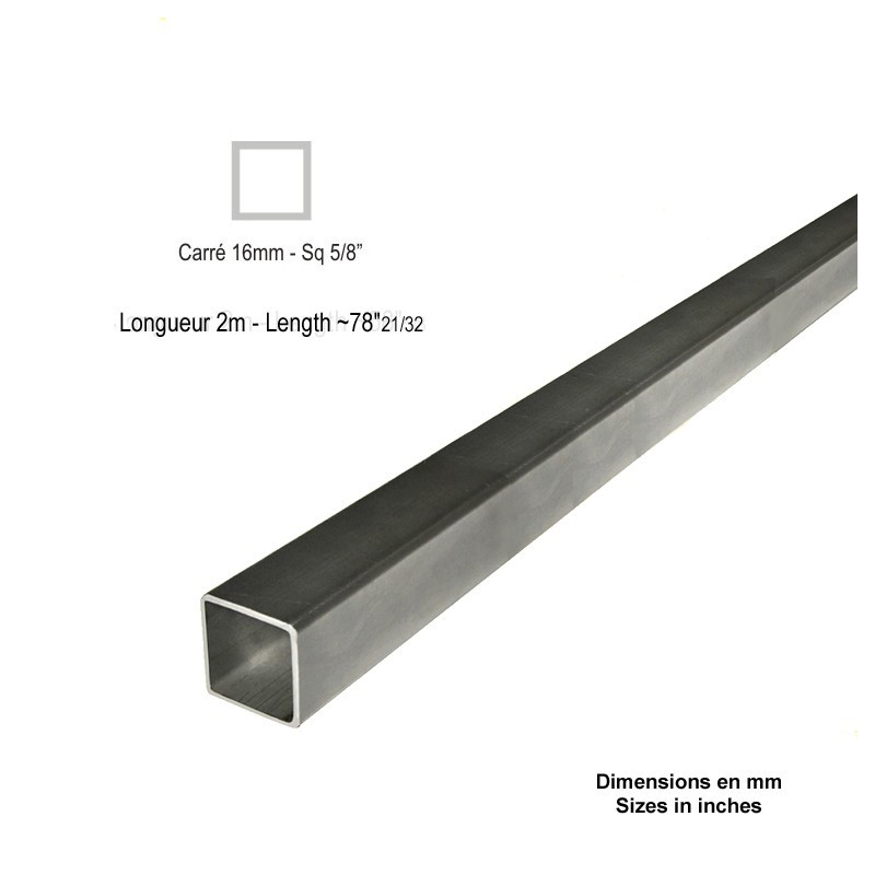 Barres acier lisses tubes carrés 16x16 à 100x100mm long.2m ou 3m