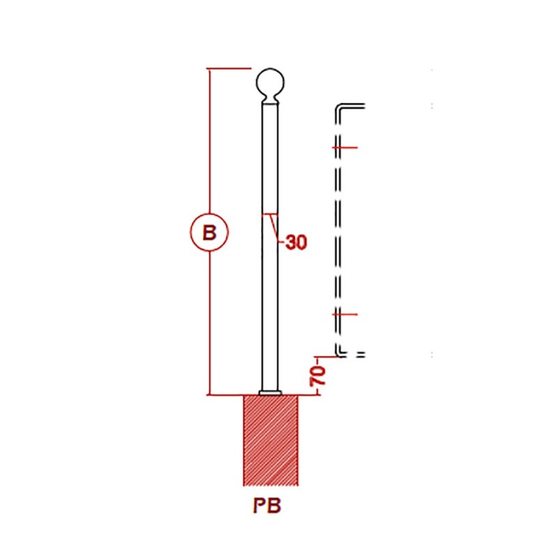 Poteau PB6 à fixer au sol pour clôtures Easy6 ou Levante 6 - 600mm