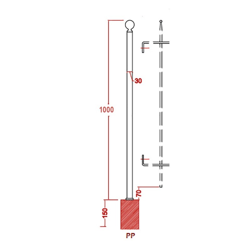 Poteaux PPC d'angles à fixer au sol hauteur 1000 à 1500mm