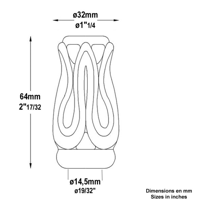 Demi manchons nervurés acier hauteur 64mm pour rond ø14 à 16mm