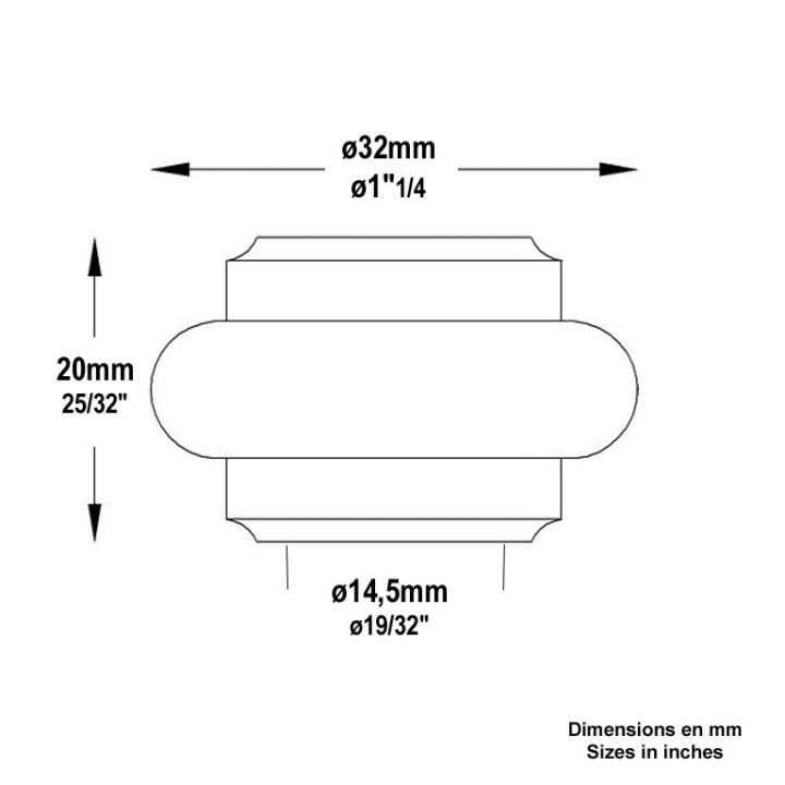 Olives, manchons courts acier vis M5 H20mm pour ronds ø12 à 14mm
