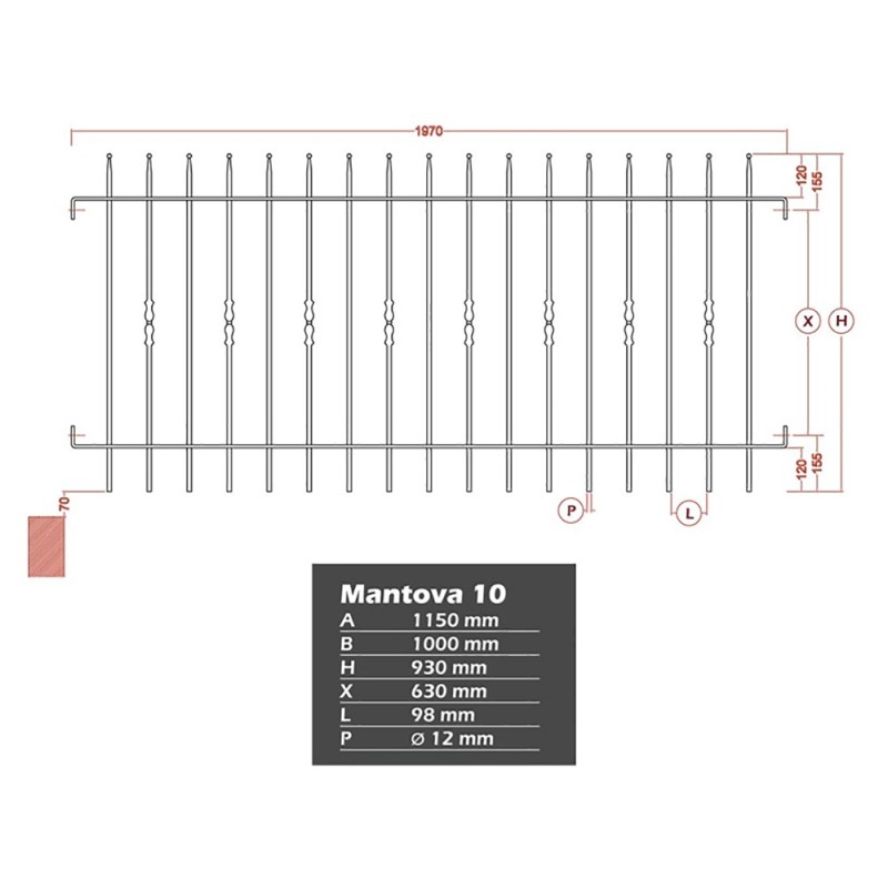 Clôture en fer forgé Mantova gamme Linéar haut. 930 et 1130mm
