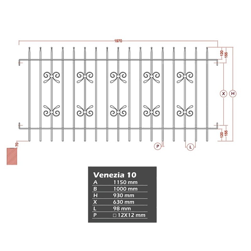 Clôture en fer forgé modèle Venezia gamme Linéar hauteur 930mm