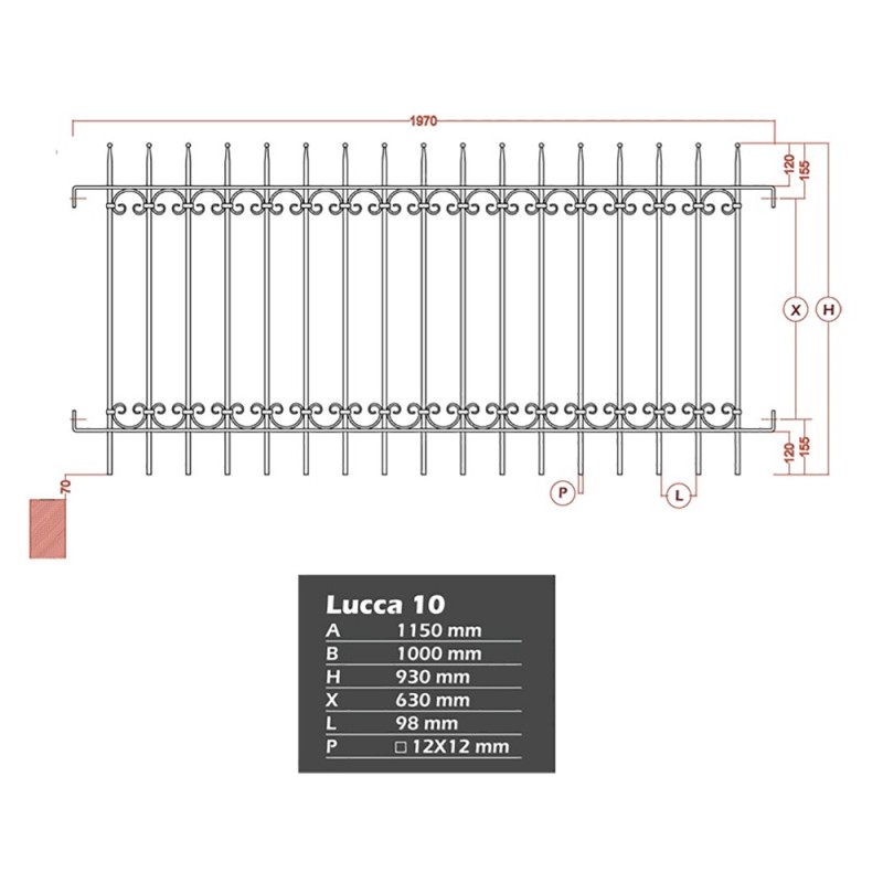 Clôture en fer forgé LUCCA gamme Linéar haut. 930mm et 1130mm