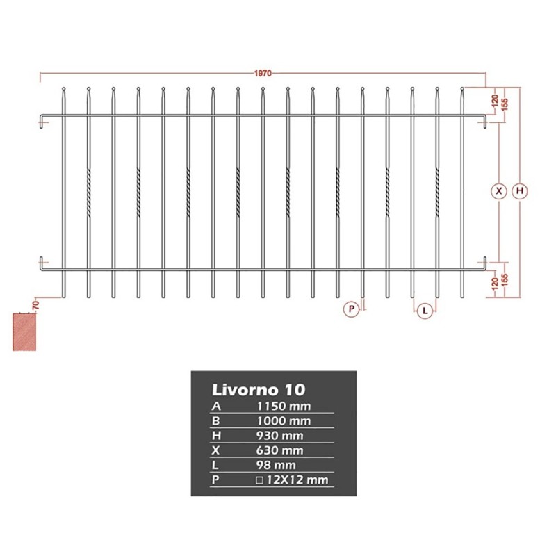 Clôture en fer forgé LIVORNO gamme Linéar haut. 930 et 1130mm