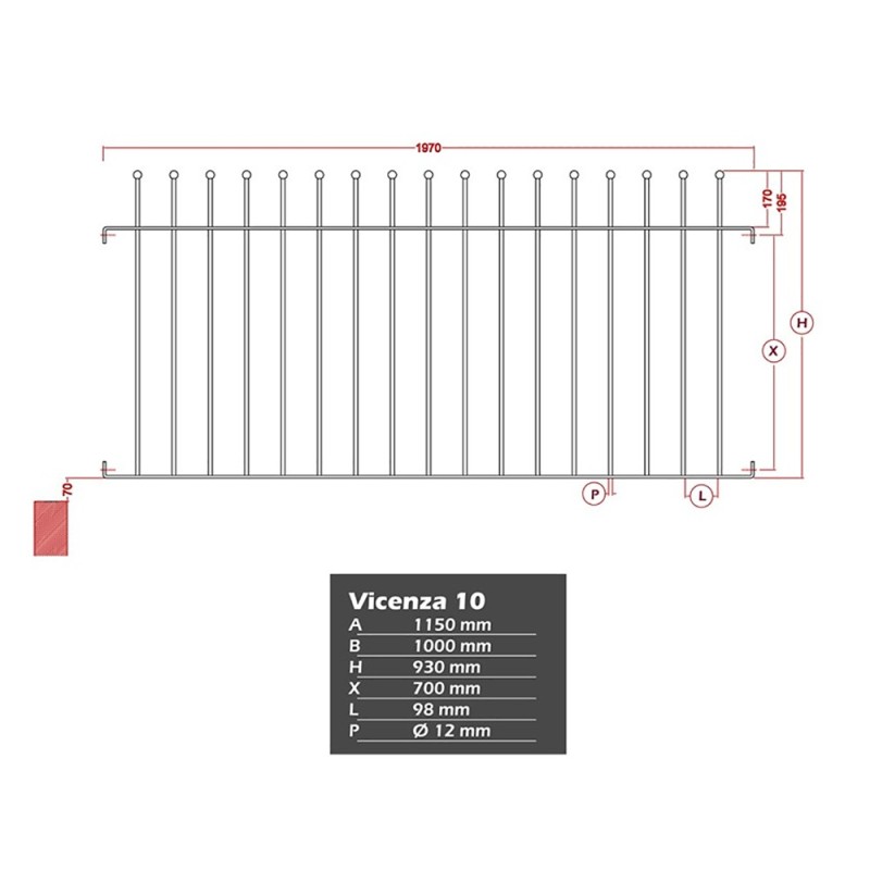 Clôture en fer forgé Vicenza gamme Linéar haut. 930 et 1130mm