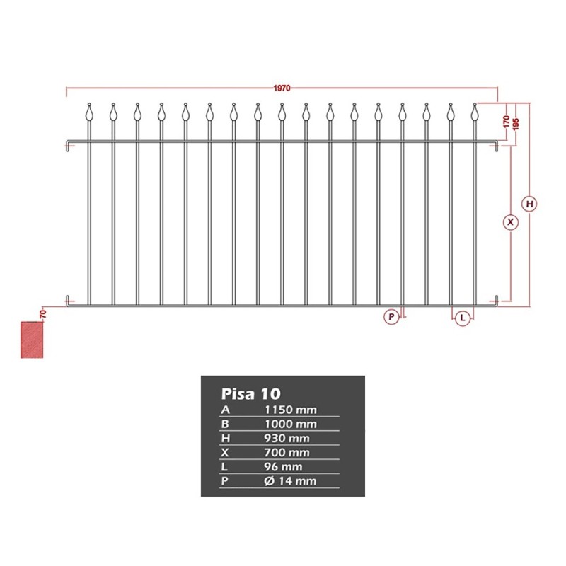 Clôture en fer forgé Pisa gamme Linéar haut. 930, 1130 et 1430mm