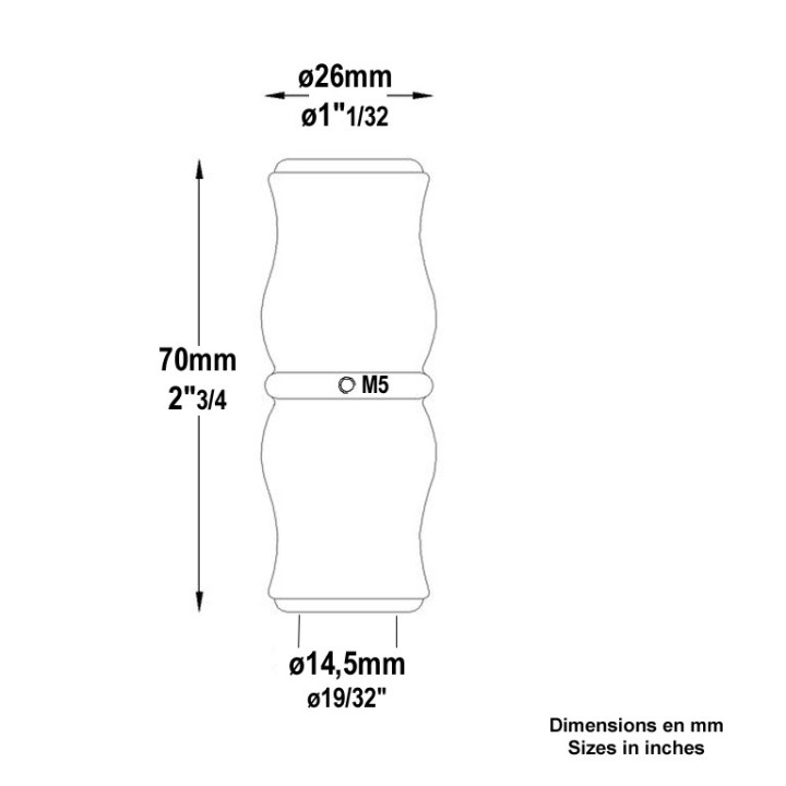 Manchons tournés acier avec vis M5 pour ø14 à 16mm hauteur 70mm
