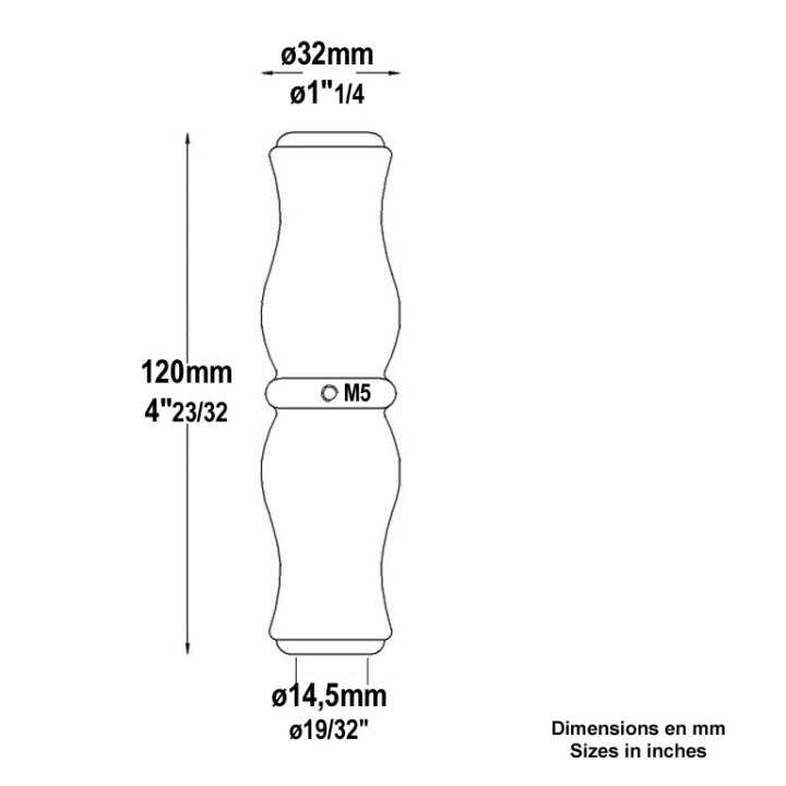 Manchons tournés acier  vis M5 pour ø14 et 16mm hauteur 120mm