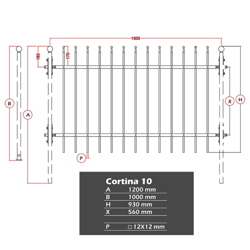 Clôture Gradius modèle CORTINA 10 hauteur 930mm x 1457mm