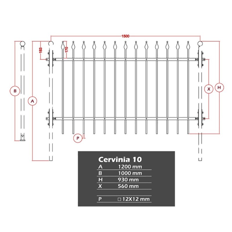 Clôture Gradius modèle CERVINIA 10 hauteur 930mm x 1457mm