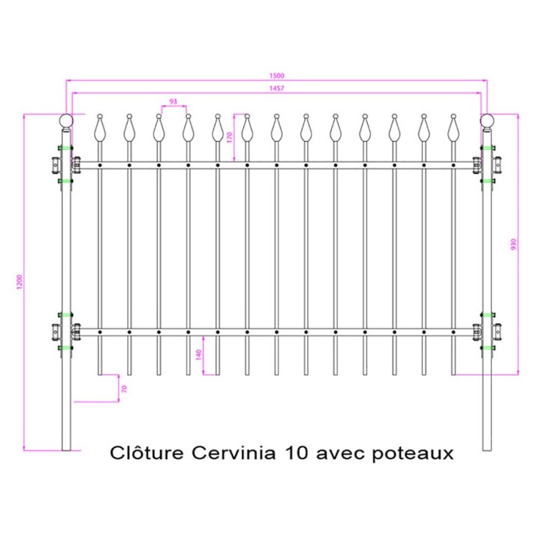 Clôture Gradius modèle CERVINIA 10 hauteur 930mm x 1457mm