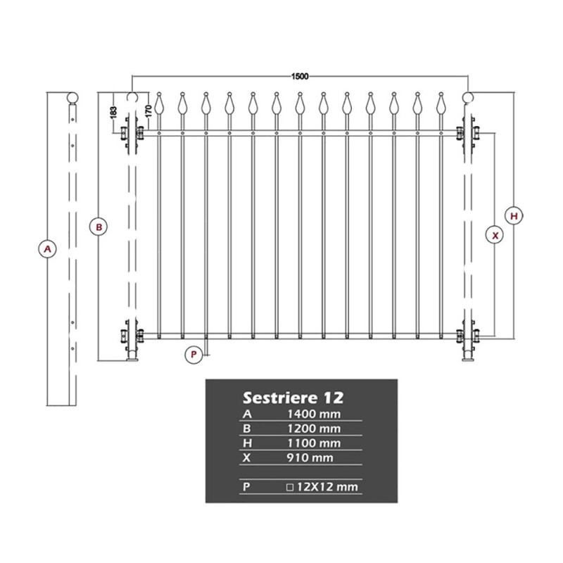 Clôture Gradius modèle SESTRIERE 12 hauteur 1100mm x 1457mm