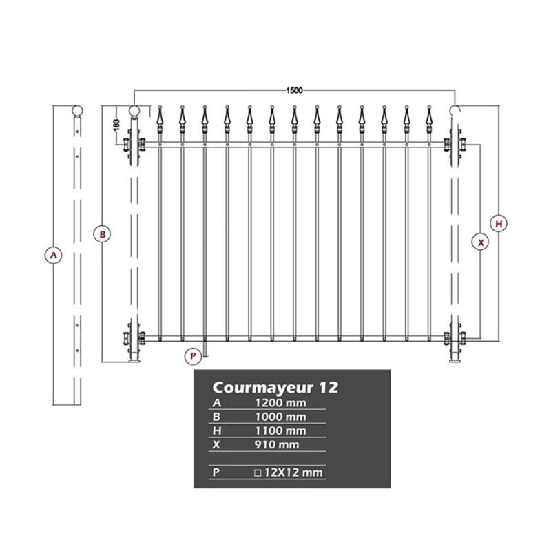 Clôture Gradius modèle COURMAYEUR 12 hauteur 1100mm x 1457mm