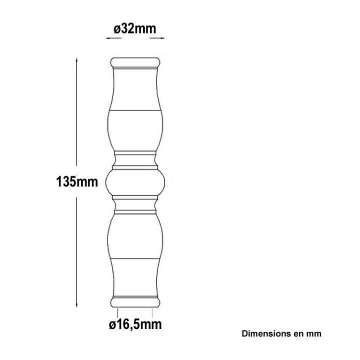 Manchons tournés en acier sans vis pour ø16mm hauteur 135mm