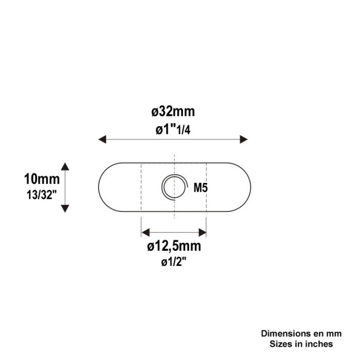 Olives fines acier décolleté vis M5 barreau ø12 et 14mm Htr 10mm
