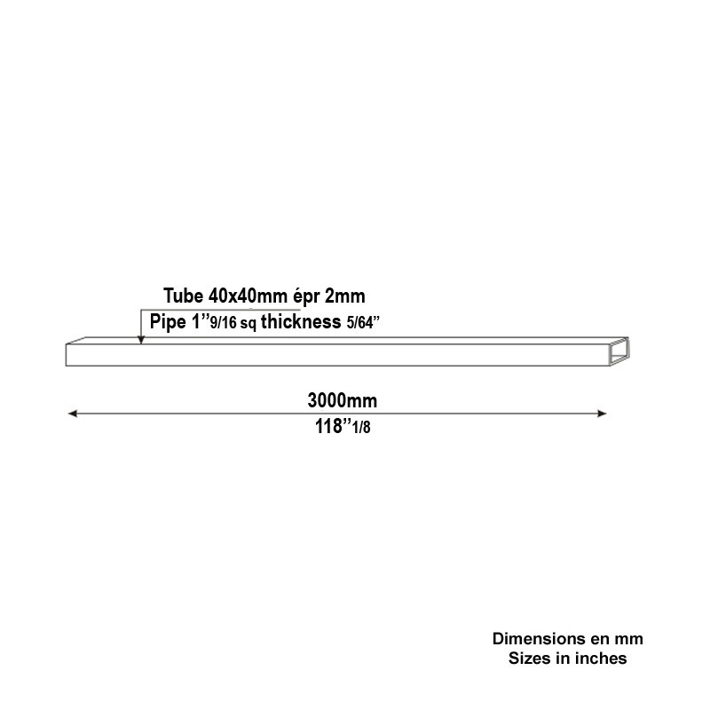 Tubes carrés de 40x40x2mm longueur 3m protection zinzimir