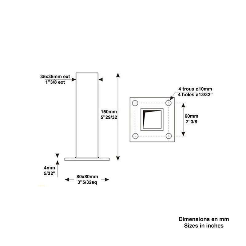Platine en fer forgé pour poteau de clôture en kit à monter soi même