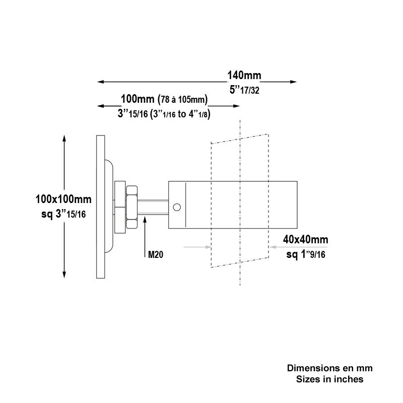 Gond M20 à fixer avec plaque 100x100mm pour portail cancelli