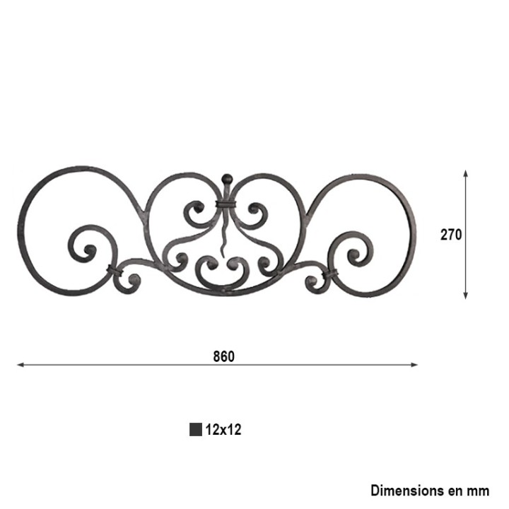 Décor ART DECO en 12x12mm volutes façon noyau 860x270mm