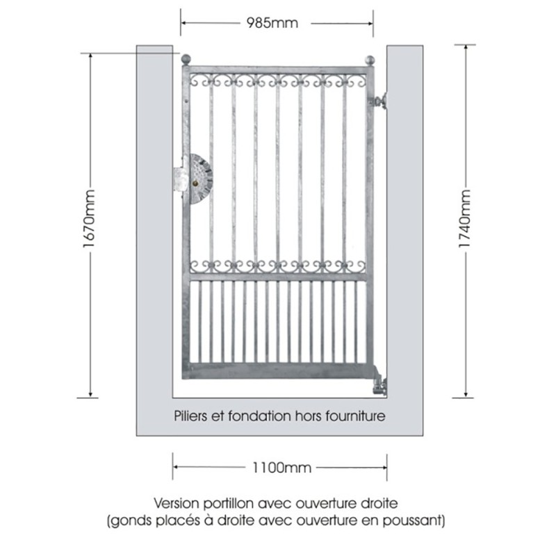 Portillons GEA 1100mm 14x14mm ouverture droite ou gauche