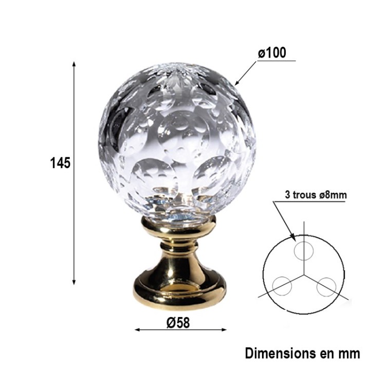 Boules d'escalier en cristal soufflé monté sur embase en bronze