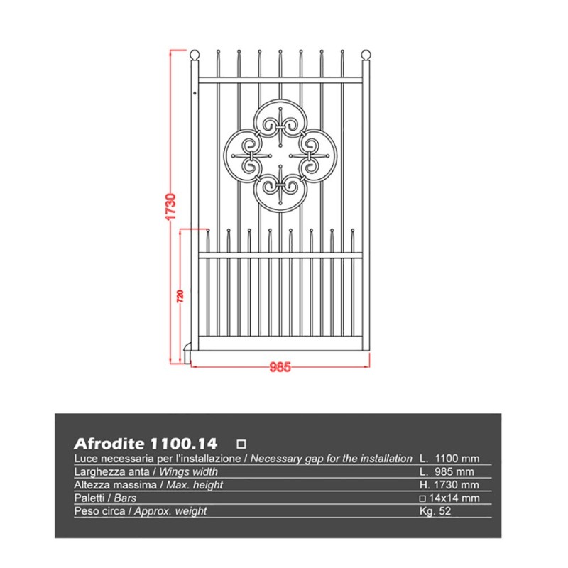 Portillons DEMETRA 1100mm Ø 14 mm ouverture droite ou gauche
