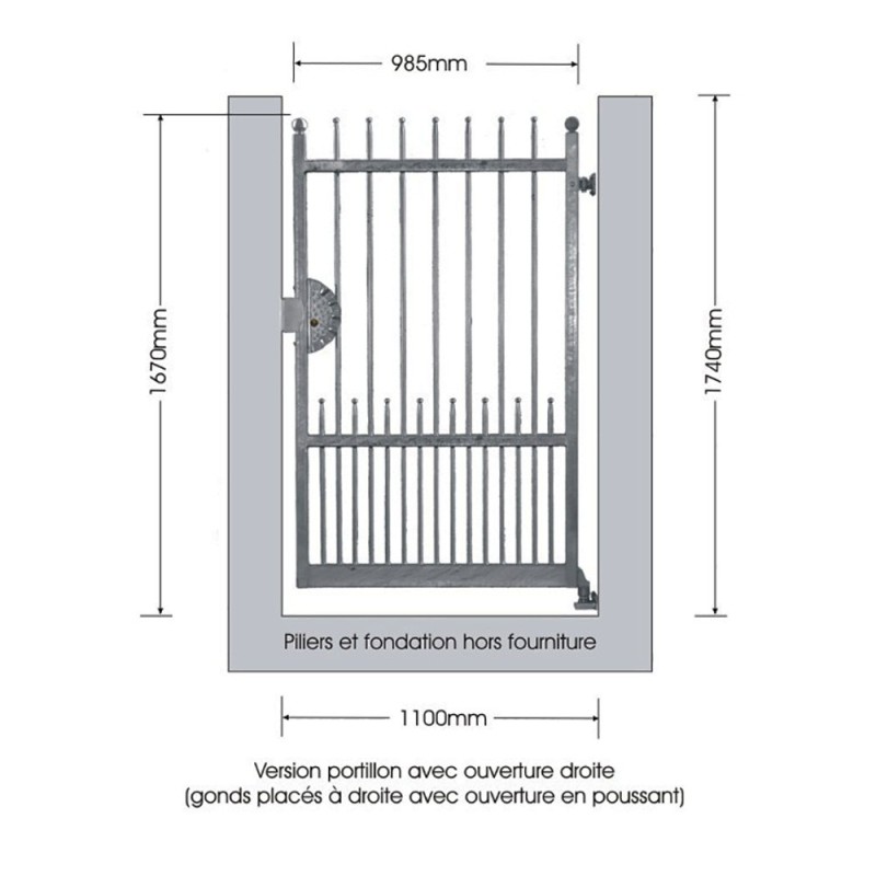 Portillons ATENA 1100mm 12x12 mm ouverture droite ou gauche