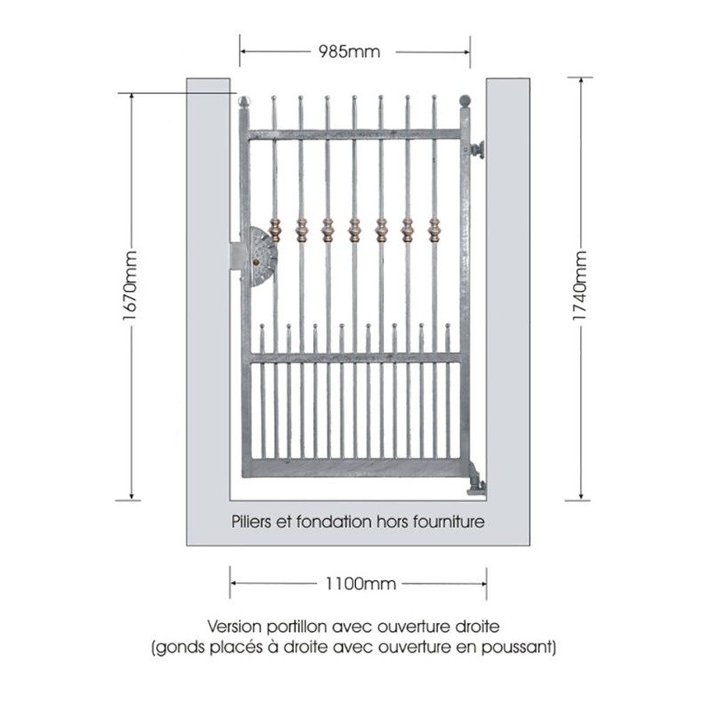 Portillons APOLLO 1100mm 12x12mm ouverture droite ou gauche