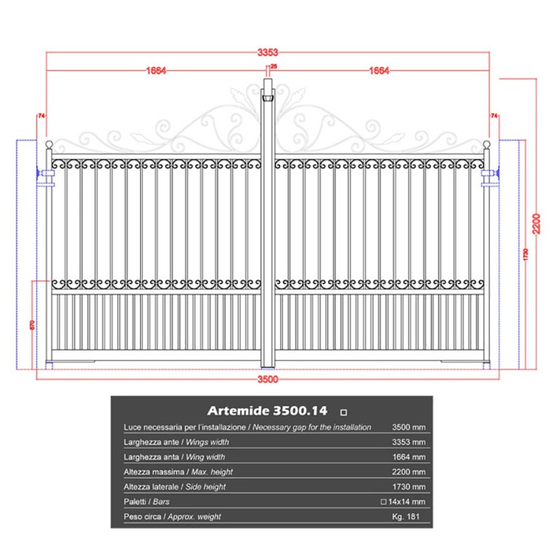Portail ARTEMIDE 3500mm avec ouverture manuelle ou mécanisable