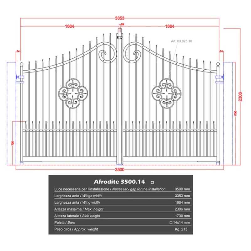 Portail AFRODITE 3500mm avec ouverture manuelle ou mécanisable