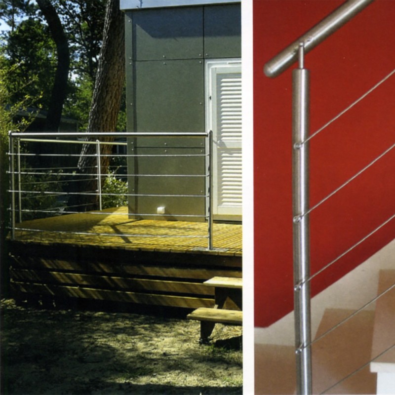 Poteaux ronds ou carrés inox avec platines traversants pour câbles