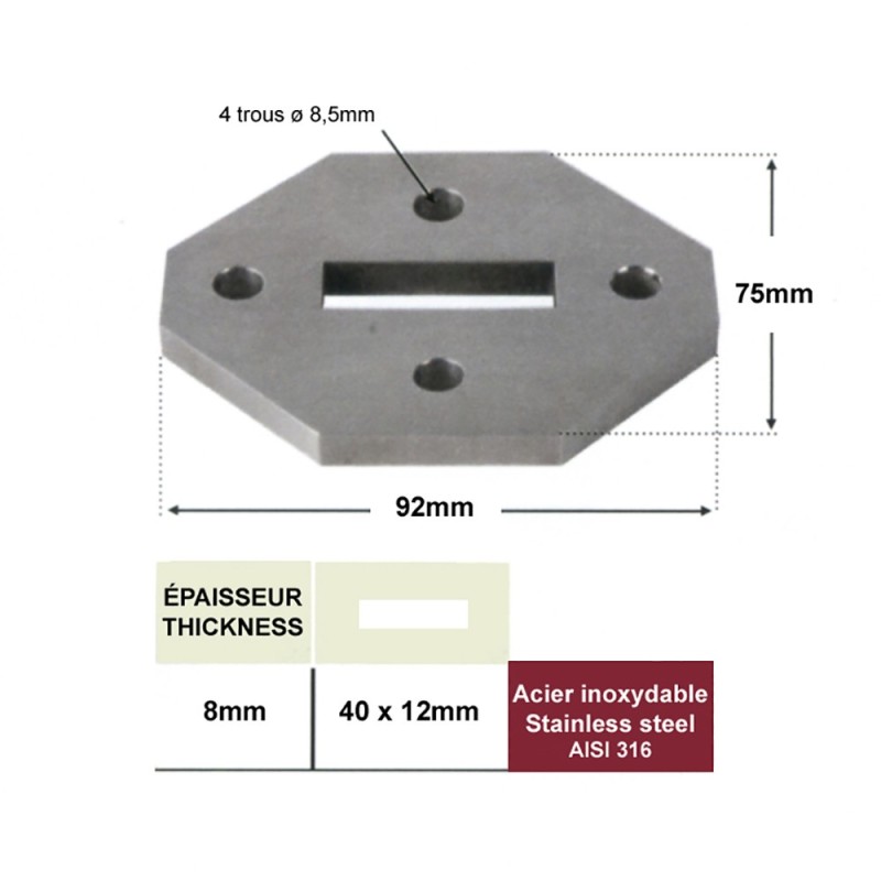 embase, bride, plaque de fixation, plaque au sol, embase inox