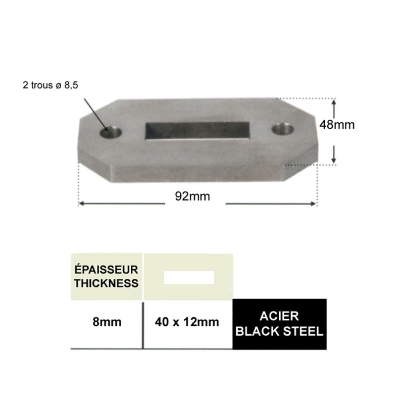 Embase, platine de fixation pour poteau acier IN2102 plat de 40x12