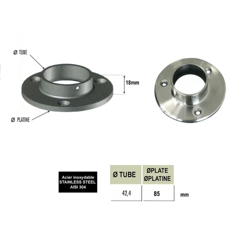 Connecteurs muraux droits pour tubes de mains courantes acier inox