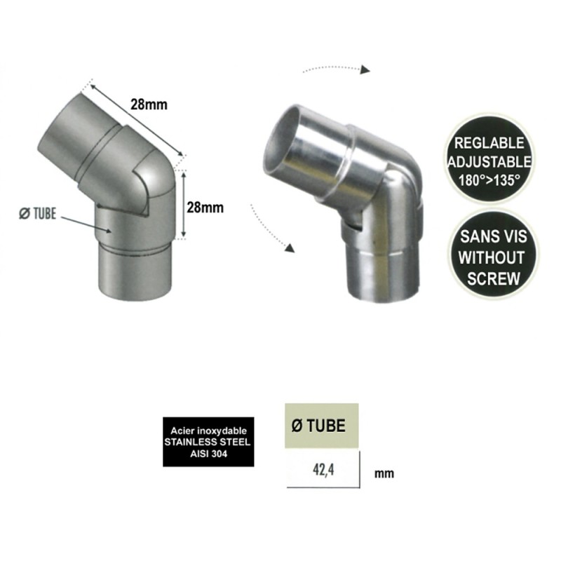 Connecteurs en angle réglables sans vis de mains courantes en inox