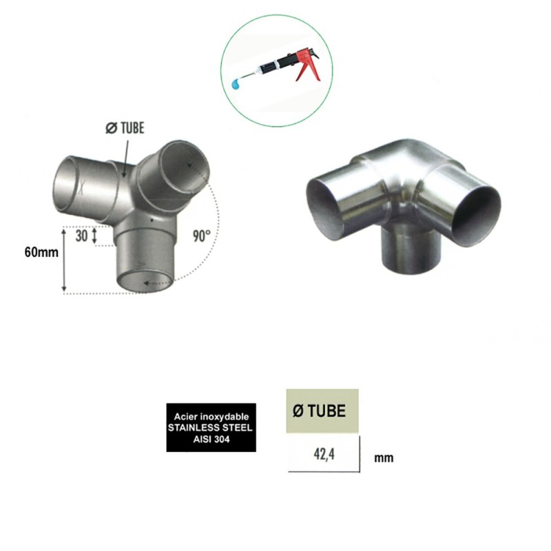 Connecteurs trois axes pour mains courantes en inox Ø42,4 / 48,3mm